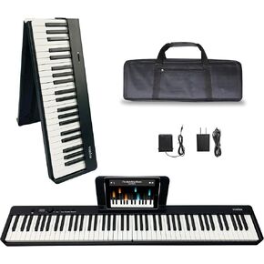 Portable Piano Keyboard, Semi-Weighted Folding Digital Piano 88 Key, Full Size, Wood Grain, Electric Piano Keyboard w/MIDI Bluetooth, Suitable for Adult, Toddler, Kids (Pink)
