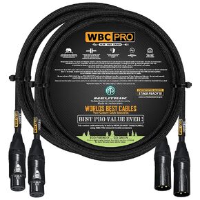 2 Units - 4 Foot - WBC-PRO-Quad Ultra-Silent Ultra-Flexible Balanced Star-Quad Cable with Neutrik Male & Female XLR Plugs & Black Tweed Jacket