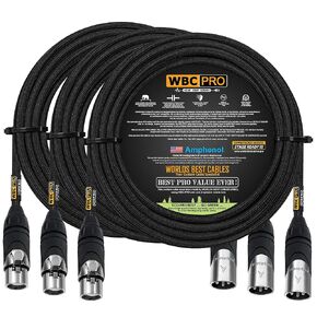 3 Units - 30 Foot - WBC-PRO-QUAD Ultra-Silent Ultra-Flexible Balanced Star-Quad Cable with Amphenol Male & Female XLR Plugs & Black Tweed Jacket
