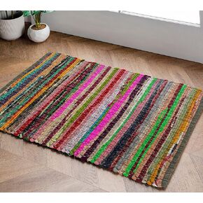 Chardin home - Eco Friendly 100% Recycled Cotton Colorful Chindi Runner Area Rug - 2'x5'