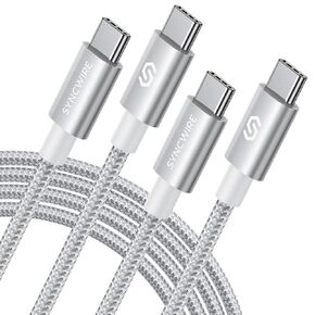 SYNCWIRE Fast Charging USB C Charger Cable(6ft, 2Pack), Durable Nylon USB C to USB C Cable, 60W(3A) Type C Cable for iPhone 15/15 Pro/15 Plus/15 Pro Max MacBook Pro Samsung Galaxy – Silver