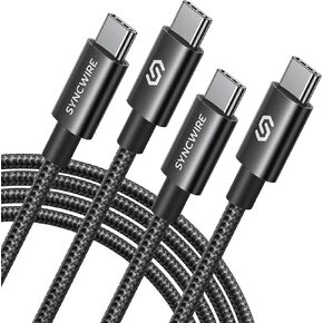 كابل شاحن USB C للشحن السريع SYNCWIRE (6 أقدام، عبوتان)، كابل USB C من النايلون المتين إلى USB C، كابل 60 وات (3A) نوع C لهاتف iPhone 15/15 Pro/15 Plus/15 Pro Max MacBook Pro Samsung Galaxy - فضي in Kuwait