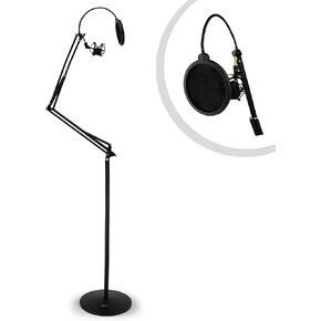 Pyle Microphone Boom Suspension Stand - Scissor Arm Mic Mount w/Shock Mount, Integrated Pop Filter, 3.1' ft. Max Extension, Suitable for Podcast Recording, Broadcasting, Streaming, Stage & Studio Use