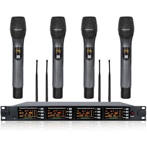 Wireless Microphones System,4x100 Adjustable Channels UHF Diversity Wireless cordless Handheld Microphone Mic System,4 Antennas for 328FT UHF Range,for Party/Wedding/Church/Conference/Speech/Karaoke