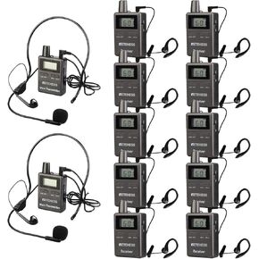 Retekess TT105 Two Way Tour Guide Headsets, Church Translation Equipment, Two Transmitters Communicate Two-Way, Assistive Listening System for Training (2 Transmitters10 Receivers)