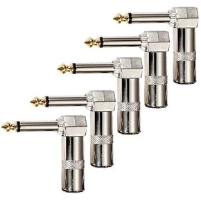 Audio Plug,6.35mm 1/4" 90 Degree Right Angle Plug, 6.35mm Heavy Duty TS Mono Male Solder Jack Connector for Speaker/Guitar/Microphone Cables, 5Pack