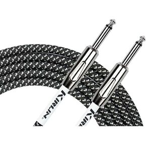 Kirlin Cable IWC-201PN-10/BK - 10 Feet - 1/4-Inch Straight Instrument Cable Black White Tweed Woven Jacket