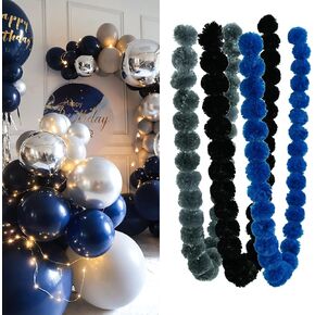 Greentime 3Pcs Artificial Flowers Garland Marigold Garland 5FT for Wedding Birthday Anniversary New Year Party Indoor and Outdoor Backdrop Wall Decor（Black Blue Silver）