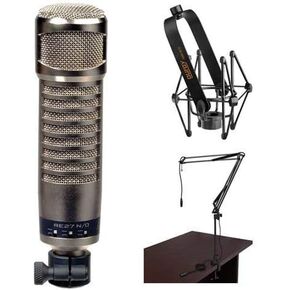 Electro-Voice RE27N/D Broadcast Announcer Microphone with Auray Microphone Suspension Shockmount and Auray Two-Section Broadcast Arm (Bundle)