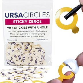 URSA Sticky Zeros: Ultra Thin Lavalier Stickies Pack of 90 24mm Microphone Stickies with 14mm Hole - Compatible with Most Lavalier Microphones & Mounts
