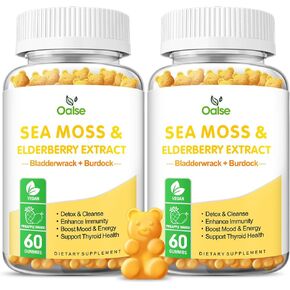 Organic Sea Moss Gummies - 1800mg Irish Sea Moss + 1200mg Bladderwrack + 240mg Burdock Root + 240mg Apple Cider Vinegar - Supports Immune & Digestion Health [60 Count (Pack of 2)] in Saudi Arabia