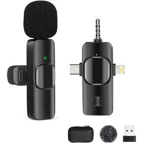 Wireless Lavalier Microphones, 4-in-1 Universal Receiver for Android iPhone iPad Laptop & Camera, USB-C, Wireless Mini Microphone for Video Recording, Vlog, YouTube, TikTok