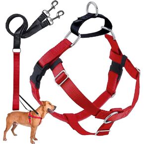 2 Hounds Design Freedom No Pull Dog Harness | Adjustable Gentle Comfortable Control for Easy Dog Walking |for Small Medium and Large Dogs | Made in USA | Leash Included | 1" MD Red