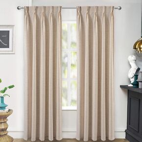 DriftAway Pinch Pleat Linen Textured Semi Sheer Solid Farmhouse and Modern Rustic Linen Curtains for Living Room Bedroom 2 Panels Back Tabs 30 Inch by 84 Inch Beige in Kuwait