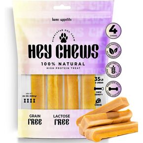 HeyChews Himalayan Yak Cheese Dog Chews - Large Yak Chews, All Natural Chewy Dog Treats - Long Lasting, Easily Digestible and Rawhide Free – Yak Milk Bones for Dogs (4pk)