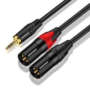 DREMAKE TRS 1/8'' Male to Dual XLR 3-Pin Male Audio Breakout Cable 10FT, 3.5mm 1/8 Inch to Dual XLR Male Adapter Interconnect Y Splitter Cable, Jack 3.5mm TRS Stereo to Double XLR Male Patch Cord