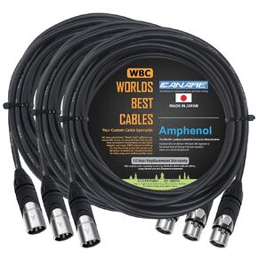 WORLDS BEST CABLES 3 Units - 25 Foot - Canare L-4E6S, Star Quad Balanced Male to Female Microphone Cables with Amphenol AX3M & AX3F Silver XLR Connectors - Custom Made