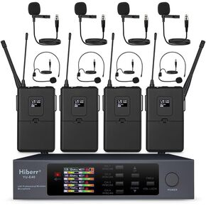 Wireless Microphone System, 4 Channels Adjustable UHF Wireless Microphone Headset Metal Shell Vocal Wireless Mic Lapel for Church, Party, Singing, SpeechYU-E40B Cordless Microphone