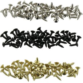 3Bags Guitar Bass Pickguard Screws Pick Guards Scratch Plate Mounting Screws for Strat Tele Guitar, Black, Silver, Gold