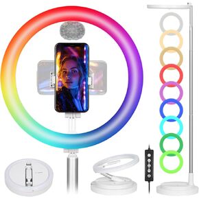TARION Foldable Ring Light with Stand - 11.8" Selfie Ring Light with Phone Holder & Cold Shoe Mount, Adjustable Height & Brightness, Tall Portable Ring Light for Live Stream Video Making Filming Black