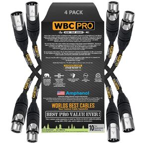 4 Units - 1 Foot - WBC-PRO-Quad Ultra-Silent Ultra-Flexible Balanced Star-Quad Cable with Amphenol Male & Female XLR Plugs & Black Tweed Jacket