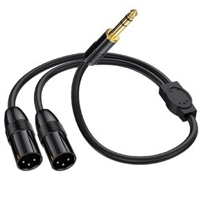 MOTONG 6.35mm (1/4inch) TRS Male Plug to Dual XLR Male Microphone Stereo Unbalanced Audio Converter Adapter Y Splitte Cable Cord for Microphone, Sound Card, Camcorder & More(Male to Dual Male)