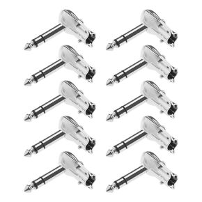 10PCS 6.35mm 1/4" Right Angle Stereo Male Plug Solder Adapter TRS Stereo Heavy Duty Flat Low Profile Pancake Style for Electric Guitar Mixer Amplifier
