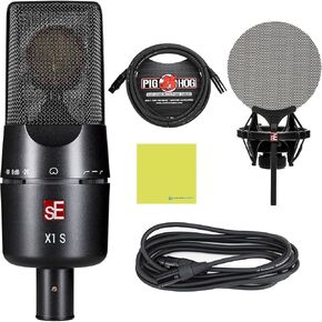 Liquid Audio sE Electronics X1 S Vocal Pack - Studio Condenser Mic with Quick-Lock Shockmount and Metal Popfilter Bundle w/Pig Hog PHM10 8mm Mic Cable Polishing Cloth
