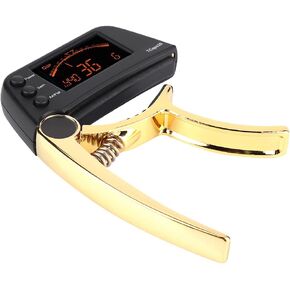 Vbestlife Metal Capo Tuner Combo Set, One Handed Metal Guitar Capo Electronic Tuner for Guitar Bass(Plating bronze)