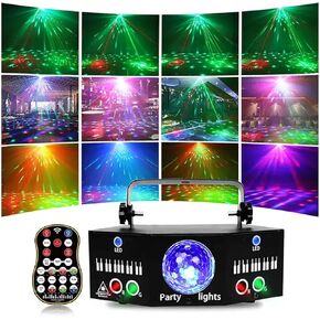 3 in 1 DISCO BALL LASER AND LED STROBE PARTY LIGHT sound-activated, DMX DJ stage light LED Laser Strobe Party Light with remote for bars clubs KTV Xmas Halloween birthday Rave Parties