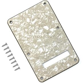 Guitar Back Plate Compatible with Strat/Stratocaster Tremolo Cavity Cover, Tremolo Cover with Pickguard featuring 6 Screws(4LVintageWhite)