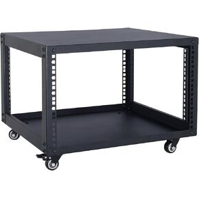 SC02 12U 19" Open Frame Network Server AV Gear Equipment Rack Mobile Storage Cabinet with Casters & a Shelf - for Switch Router IT Devices DJ Recording Studio AV Equipment