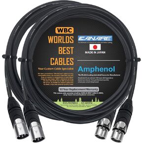 2 Units - 12 Foot - Canare L-4E6S, Star Quad, Shielded (Braided shield & Polyethylene Insulation) Balanced Microphone Cables terminated with Amphenol AX3M Silver XLR Male Connectors and Amphenol AX3F