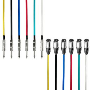AxcessAbles XLR Female to 1/4" TRS Balanced 25ft Speaker Color Cable Pack | Balanced Speaker, Microphone Snake Cords (25ft - 6 Pack)