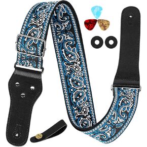 Musiin Guitar Strap Classic Style Pattern Guitar Strap Set for Bass, Electric & Acoustic Guitar