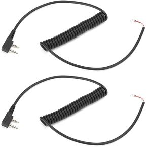 2PCs ABS Replacement Mic Cable Line with Spring Coil all Walkie-talkies with K Type 2 Pin Plugs for Baofeng UV5R, for Kenwood TK370, for Motorola Microphone