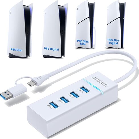 موزع USB لجهاز PS5، موزع USB 3.0 ذو 4 منافذ، محور شحن USB عالي السرعة لوحدة التحكم PS5 النحيفة، موسع منفذ USB PS5، محور USB C إلى USB 3.0 مع كابل ممتد بطول 0.66 قدم in Kuwait