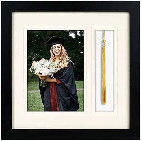Golden State Art - 10x10 Black Shadow Box Frame - 5x7 Photo - Tassel - Double Mat (Black Over Gold) - Square - Sawtooth Hanger - Wall Mount - Real Glass - Graduation Theme in Kuwait