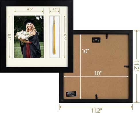 Golden State Art - 10x10 Black Shadow Box Frame - 5x7 Photo - Tassel - Double Mat (Black Over Gold) - Square - Sawtooth Hanger - Wall Mount - Real Glass - Graduation Theme in Kuwait