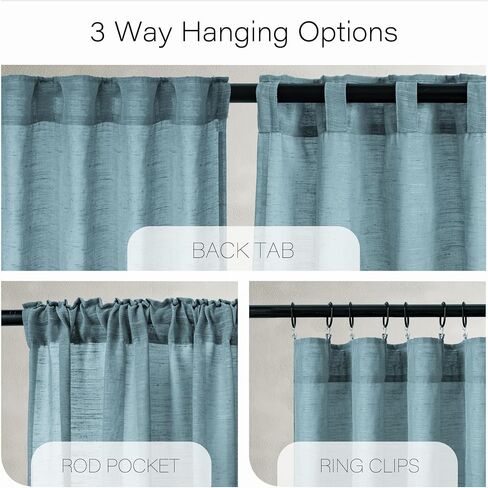 Linen Black Farmhouse Semi Sheer Curtains for Privacy, Flax Light Flitering Back Tab Living Room Curtains 63 Inch Length, Drapes for Sliding Glass Door W52 x L63 in Saudi Arabia