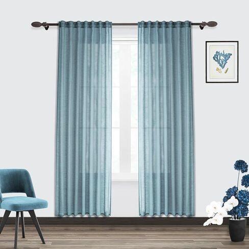 Linen Black Farmhouse Semi Sheer Curtains for Privacy, Flax Light Flitering Back Tab Living Room Curtains 63 Inch Length, Drapes for Sliding Glass Door W52 x L63 in Saudi Arabia
