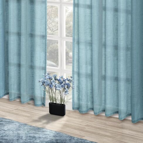 Linen Black Farmhouse Semi Sheer Curtains for Privacy, Flax Light Flitering Back Tab Living Room Curtains 63 Inch Length, Drapes for Sliding Glass Door W52 x L63 in Saudi Arabia