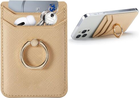 حامل بطاقة ائتمان Crymow لحافظة الهاتف، حافظة هاتف بمحفظة RFID لاصقة على معظم الهواتف الذكية، مرفق محفظة لاصقة لحافظة الهاتف مع حامل حلقة الإصبع لهاتف iPhone&Galaxy، جلد نباتي وردي in Kuwait