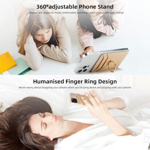 حامل بطاقة ائتمان Crymow لحافظة الهاتف، حافظة هاتف بمحفظة RFID لاصقة على معظم الهواتف الذكية، مرفق محفظة لاصقة لحافظة الهاتف مع حامل حلقة الإصبع لهاتف iPhone&Galaxy، جلد نباتي وردي in Kuwait