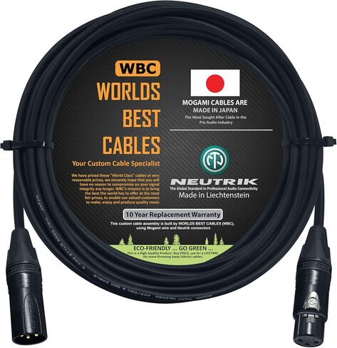 WORLDS BEST CABLES 18 Foot - AES/EBU Digital Audio Cable Custom Made Using Mogami 3080 Wire and Neutrik NC3MXX-B & NC3FXX-B Gold XLR Plugs in Saudi Arabia