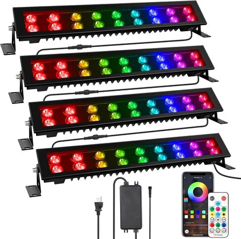شريط أضواء المسرح LED - 4 عبوات 72 مصباح LED عاكس للضوء RGB المرحلة IP66 مقاوم للماء مع وظيفة المطاردة عن طريق التطبيق والتحكم عن بعد DJ Light Bar للإضاءة الخارجية للمسرح والكنيسة والزفاف in Kuwait