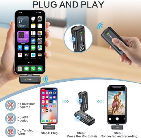 ميكروفون لافالير لاسلكي للهواتف المزودة بمنافذ USB من النوع C، عمر بطارية يصل إلى 40 ساعة مع حافظة شحن بشاشة عرض رقمية لجهاز الإرسال، ميكروفون صغير بطول 82 قدمًا مع خاصية إلغاء الضوضاء (USB من النوع C) in Kuwait