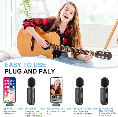 ميكروفون Lavalier اللاسلكي لأجهزة iPhone iPad، التوصيل والتشغيل، ميكروفون تسجيل لاسلكي صغير مكون من قطعتين مع تقليل الضوضاء، ميكروفونات مثبتة للبث المباشر، مدونة فيديو (2 في 1/iOS، لا يتطلب تطبيق) in Kuwait