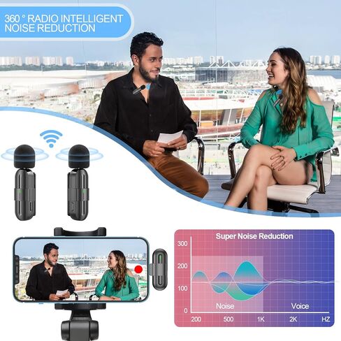 ميكروفون Lavalier اللاسلكي لأجهزة iPhone iPad، التوصيل والتشغيل، ميكروفون تسجيل لاسلكي صغير مكون من قطعتين مع تقليل الضوضاء، ميكروفونات مثبتة للبث المباشر، مدونة فيديو (2 في 1/iOS، لا يتطلب تطبيق) in Kuwait