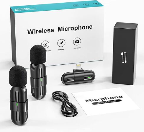 ميكروفون Lavalier اللاسلكي لأجهزة iPhone iPad، التوصيل والتشغيل، ميكروفون تسجيل لاسلكي صغير مكون من قطعتين مع تقليل الضوضاء، ميكروفونات مثبتة للبث المباشر، مدونة فيديو (2 في 1/iOS، لا يتطلب تطبيق) in Kuwait